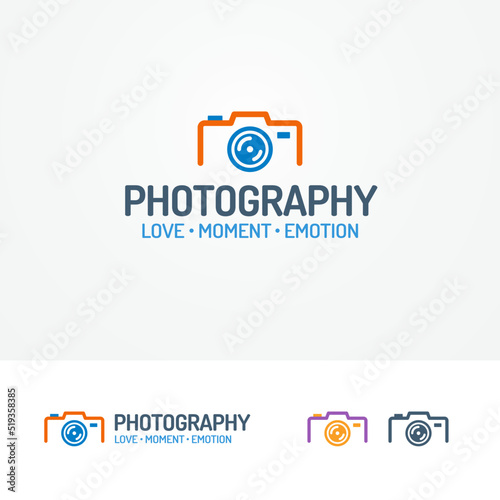 Photography logo set with photocamera modern color style for use photostudio, photoalbum, photoschool, photoeducation, photolaboratory, food photo, wedding and etc. Vector Illustration