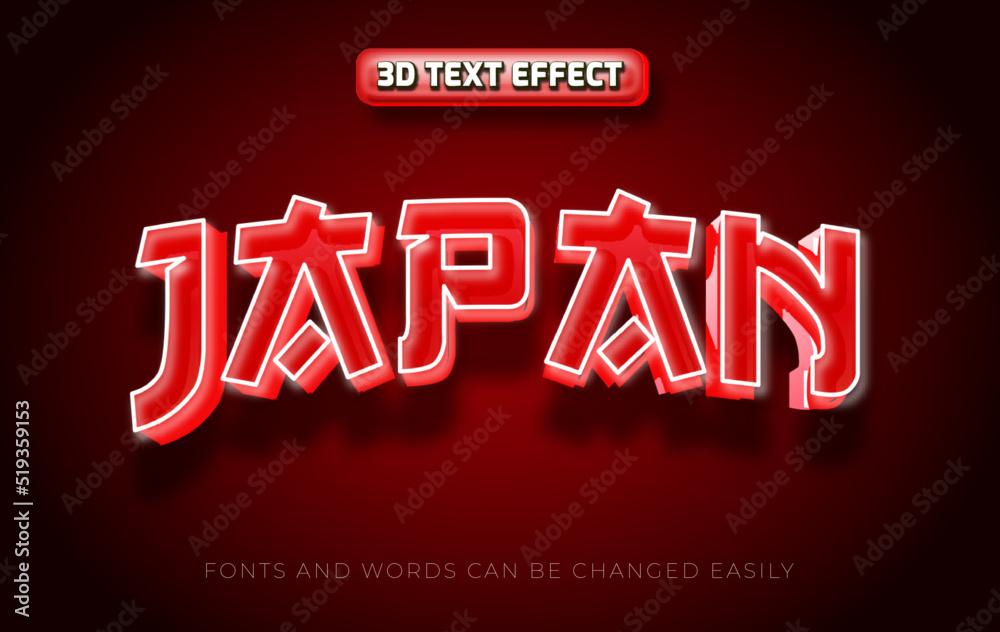 Japan red 3d editable text effect style