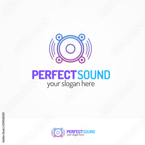 Perfect sound logo set with dynamic icon line modern color style isolated on white background for use music store, sound company, audio system shop etc. Vector Illustration