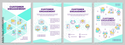 Customer engagement brochure template. Business strategies. Leaflet design with linear icons. Editable 4 vector layouts for presentation  annual reports. Arial-Black  Myriad Pro-Regular fonts used