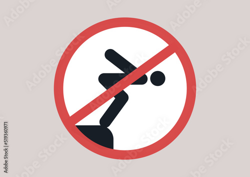 No jumping in water sign, safety and accidents prevention