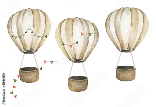 Foto Hot air balloons  Baby Watercolor Illustration