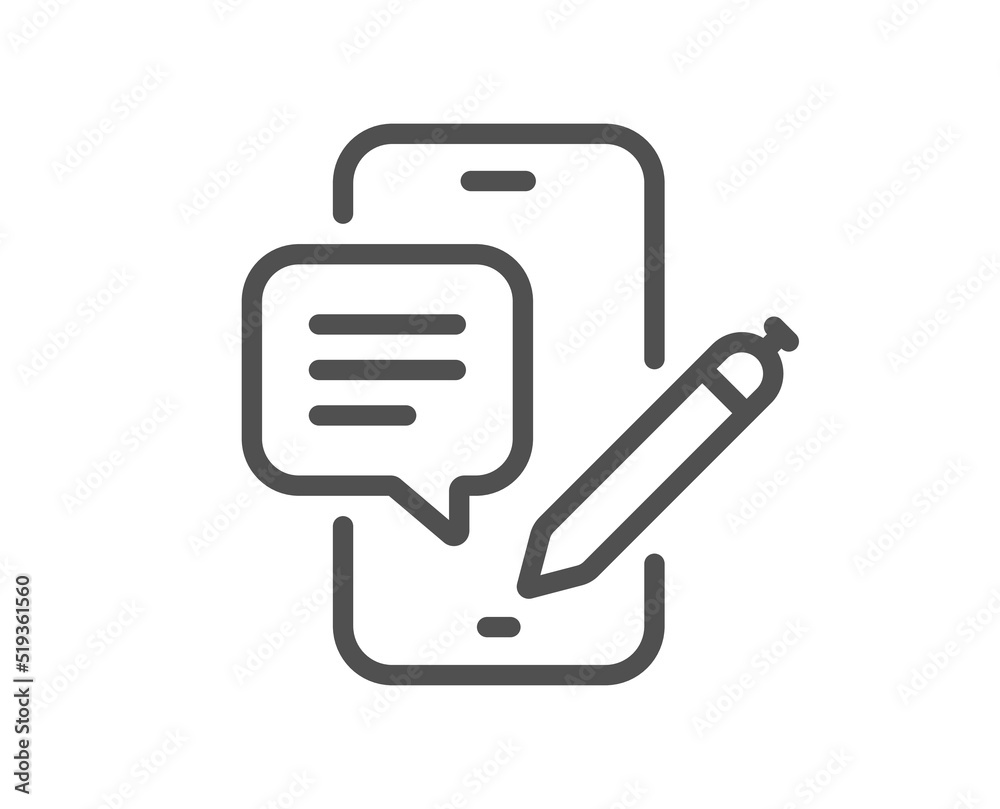 Phone chat line icon. Smartphone app sign. Cellphone mobile device symbol. Quality design element. Linear style phone chat icon. Editable stroke. Vector Phone chat line icon. Smartphone app sign. Cellphone mobile device symbol. Quality design element. Linear style phone chat icon. Editable stroke. Vector
