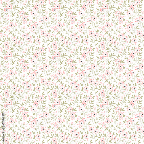 Cute floral pattern in the small flower. Seamless vector texture. Elegant template for fashion prints. Printing with small pink flowers. White background. Stock print.