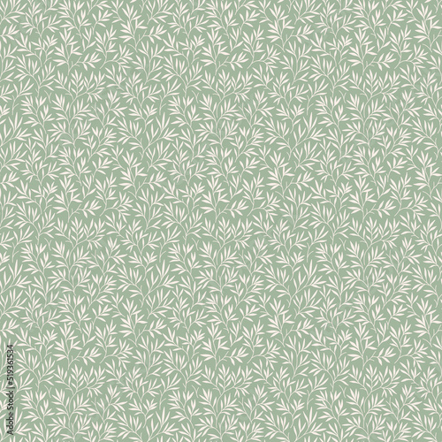 Cute floral pattern in the small leaves. Seamless vector texture. Elegant template for fashion prints. Printing with small white leaves. Light blue gray background. Stock print.