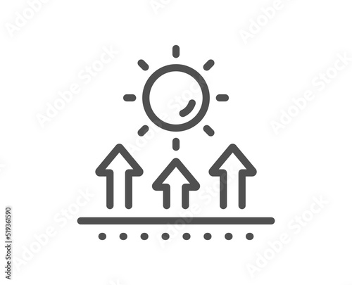 Sun protection line icon. Uv protect sign. Sunscreen effect symbol. Quality design element. Linear style sun protection icon. Editable stroke. Vector