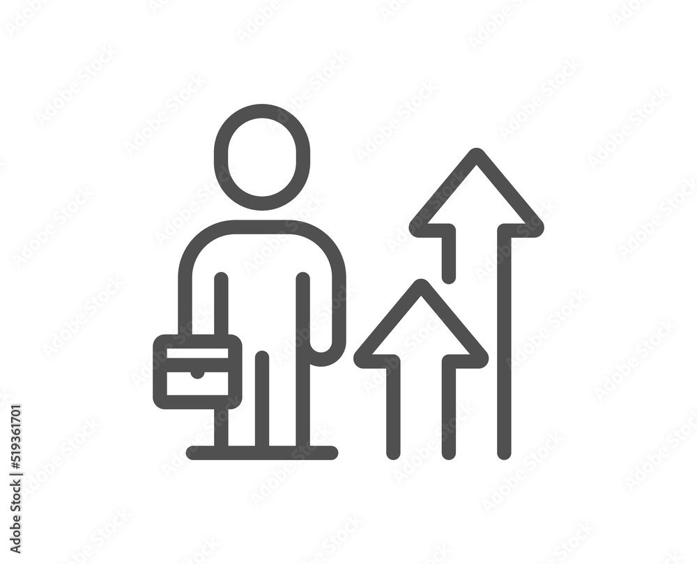 Business results line icon. Person with suitcase sign. Leader skill symbol. Quality design element. Linear style business results icon. Editable stroke. Vector Business results line icon. Person with suitcase sign. Leader skill symbol. Quality design element. Linear style business results icon. Editable stroke. Vector