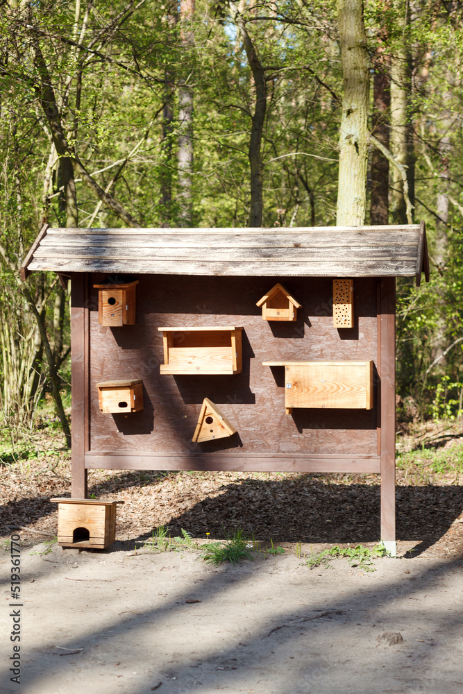 Wooden feeders for different birds. Wooden feeders for different birds.