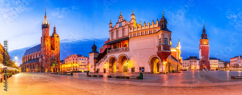 Krakow, Poland - Medieval Ryenek Square with the Cathedral, Cloth Hall and Town Hall Tower