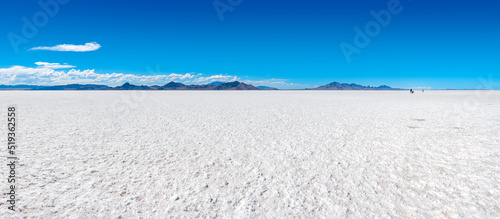 Sunny View of the Bonneville Salt Flats in Utah, a Unique Natural Environment of Salt Looking Like White Sand, a Popular Place for Breaking Speed Records and Races