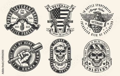 Military weapons set sticker monochrome