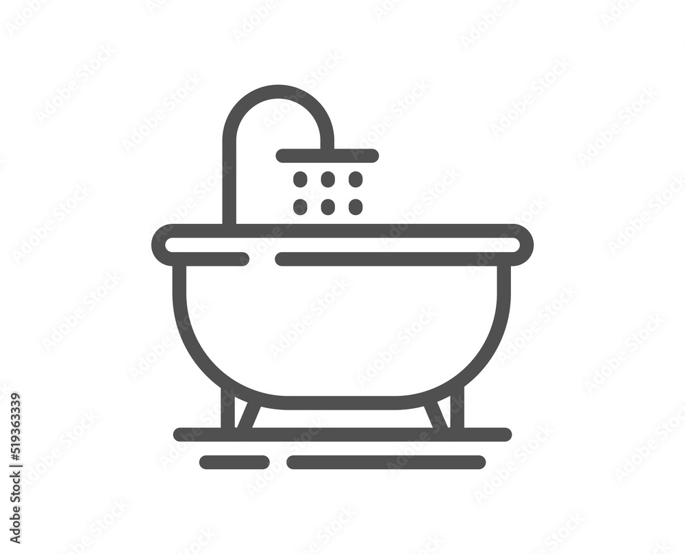 Bath tub line icon. Bathroom furniture sign. Bathtub symbol. Quality design element. Linear style bath icon. Editable stroke. Vector Bath tub line icon. Bathroom furniture sign. Bathtub symbol. Quality design element. Linear style bath icon. Editable stroke. Vector