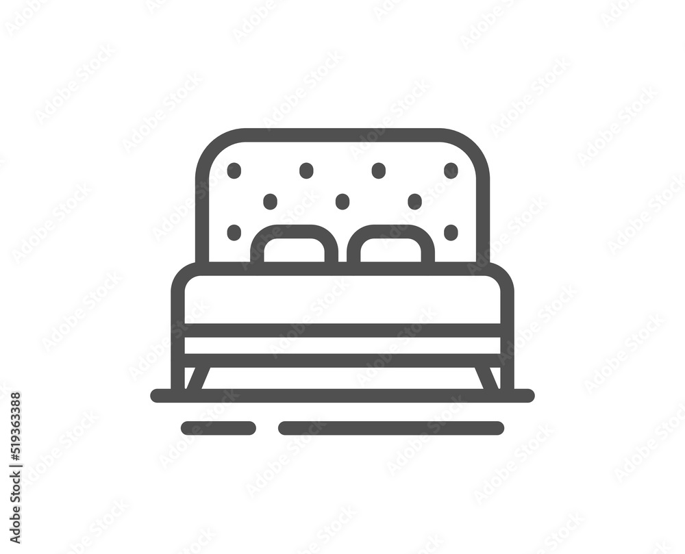 Bed line icon. Bedroom furniture sign. Hotel double bed symbol. Quality