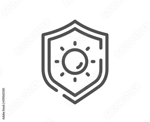 Sun protection line icon. Uv protect sign. Sunscreen effect symbol. Quality design element. Linear style sun protection icon. Editable stroke. Vector