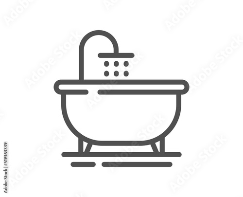 Bath tub line icon. Bathroom furniture sign. Bathtub symbol. Quality design element. Linear style bath icon. Editable stroke. Vector