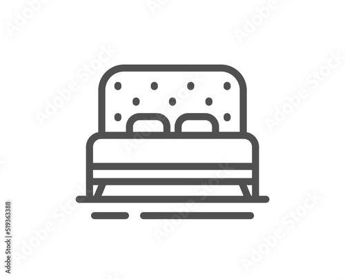Bed line icon. Bedroom furniture sign. Hotel double bed symbol. Quality design element. Linear style bed icon. Editable stroke. Vector