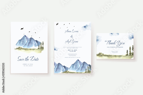 Elegant Mountain Watercolor Wedding Invitation Template