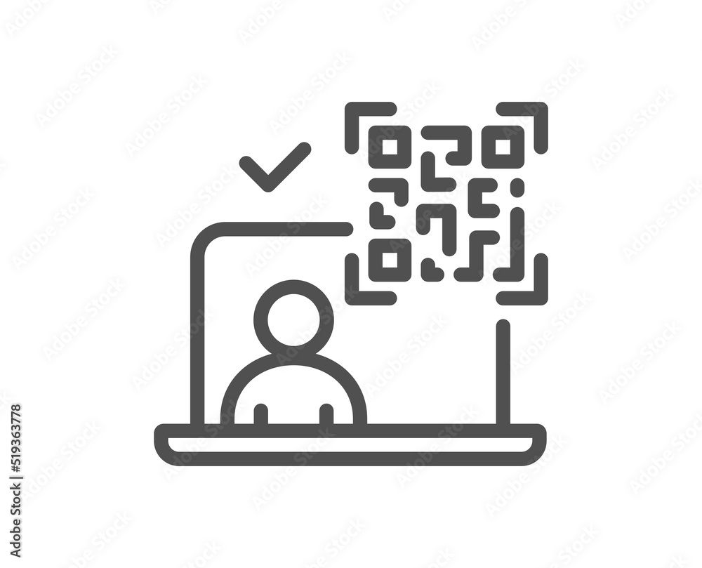Qr code line icon. Scan barcode sign. Online identification symbol. Quality design element. Linear style qr code icon. Editable stroke. Vector Qr code line icon. Scan barcode sign. Online identification symbol. Quality design element. Linear style qr code icon. Editable stroke. Vector
