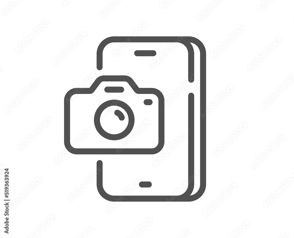Phone photo line icon. Smartphone or Cellphone sign. Mobile accessories symbol. Quality design element. Linear style phone photo icon. Editable stroke. Vector Phone photo line icon. Smartphone or Cellphone sign. Mobile accessories symbol. Quality design element. Linear style phone photo icon. Editable stroke. Vector