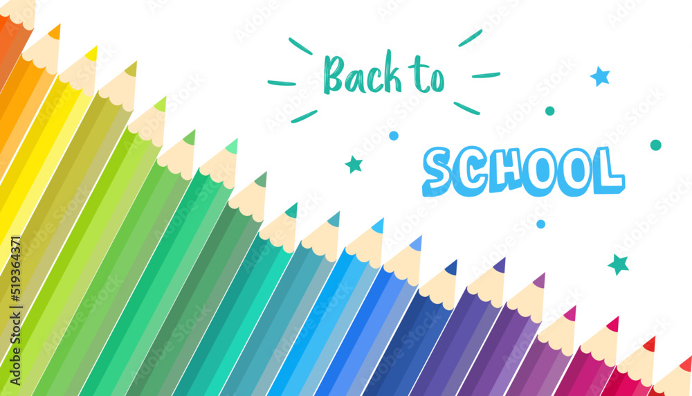 Fototapeta premium Welcome back to school background with colored pencils concept of drawing and education banner