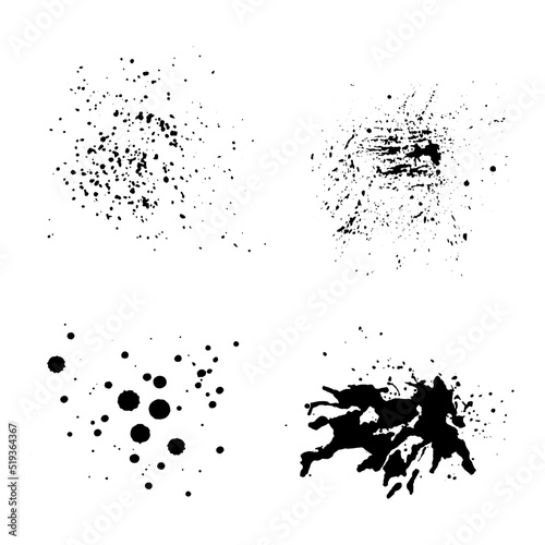Vector blot and splash. Black and white illustration of drops and spots. isolated.