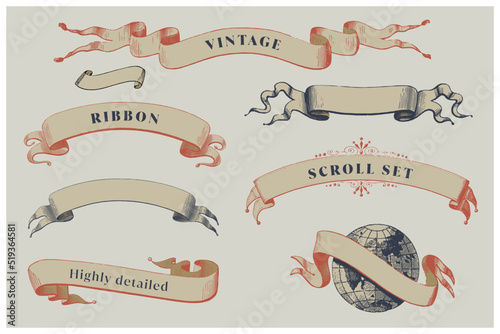 Vintage ribbon banners set. Isolated. Vector illustration. For use as an announcement, celebration menu design and title design