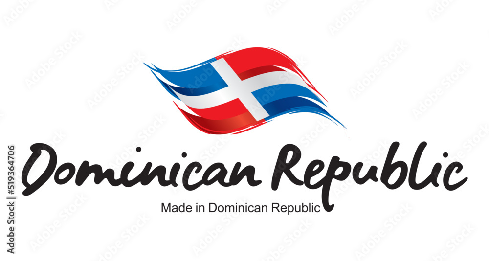 Made in Dominican Republic new handwritten flag ribbon typography lettering logo label banner - obrazy, fototapety, plakaty 