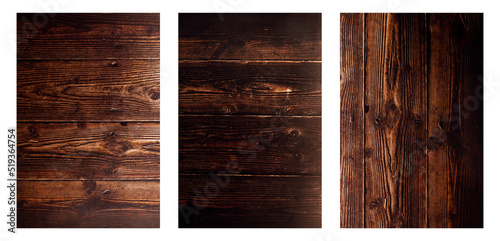 Set of wood texture background. Wooden board background for Brochure, Flyer, Poster, leaflet, Annual report, Book cover, Banner. Old brown bark wood texture. Natural wooden. photo