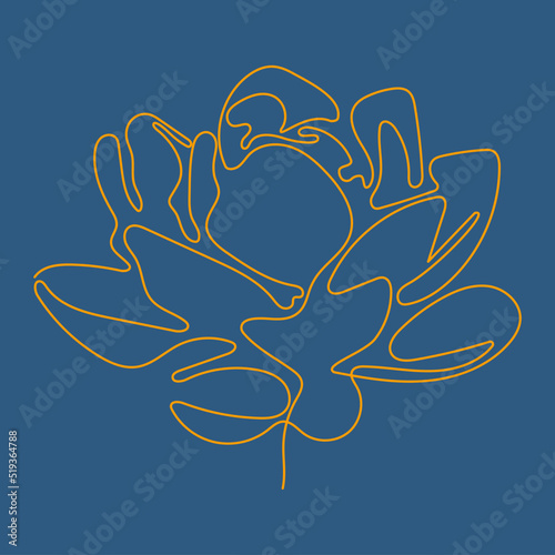Gold vector lotus. The hand-drawn, single continuous line. One line lotus. Art floral elements. For print and other. All elements are isolated. 