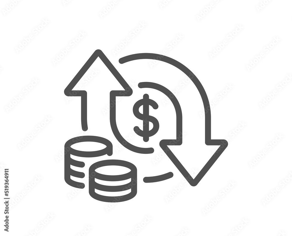 Change money line icon. Currency exchange sign. Transfer payment symbol. Quality design element. Linear style change money icon. Editable stroke. Vector Change money line icon. Currency exchange sign. Transfer payment symbol. Quality design element. Linear style change money icon. Editable stroke. Vector
