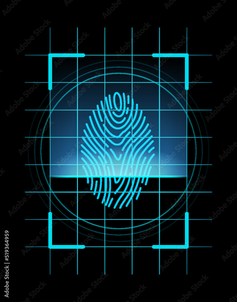 Vecteur Stock Fingerprint identification. Scan fingerprint, security or  identification system concept. Futuristic technology. Biometric data  design. Security system based on thumb lines, vector illustration | Adobe  Stock