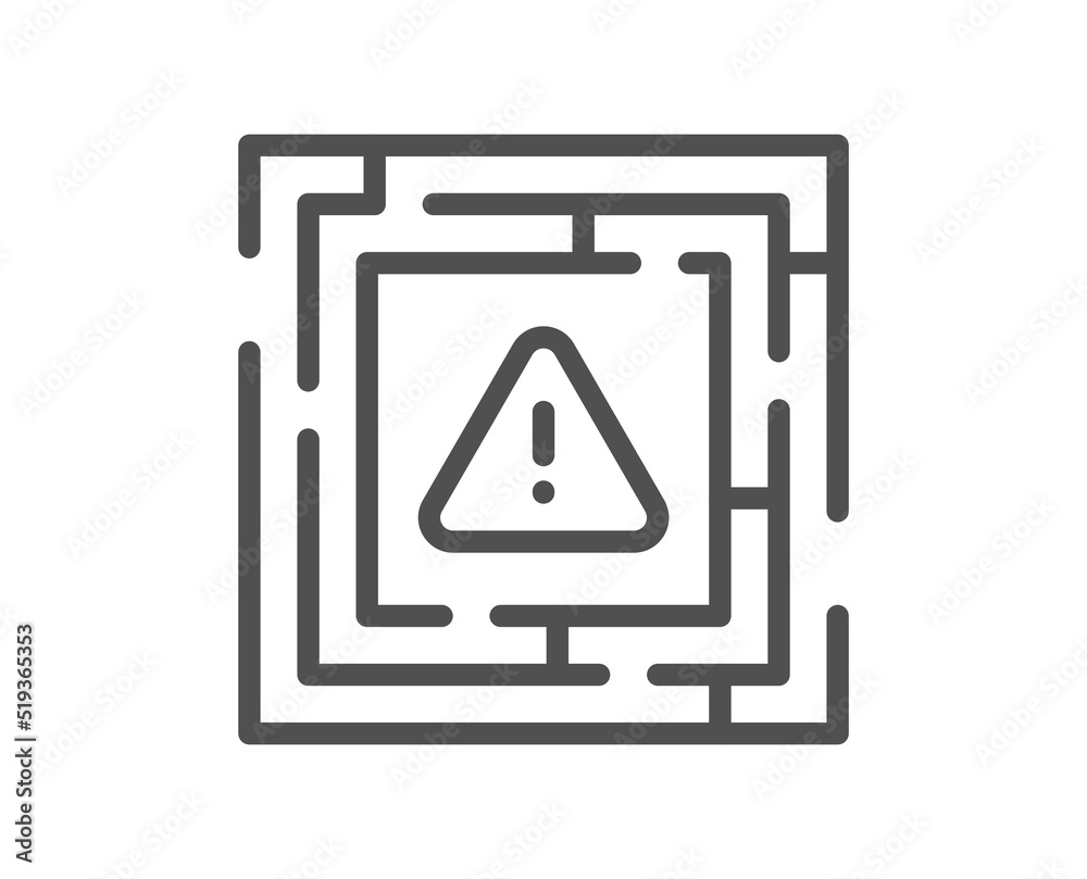 Maze attention line icon. Labyrinth important warning sign. Danger warn symbol. Quality design element. Linear style maze attention icon. Editable stroke. Vector Maze attention line icon. Labyrinth important warning sign. Danger warn symbol. Quality design element. Linear style maze attention icon. Editable stroke. Vector
