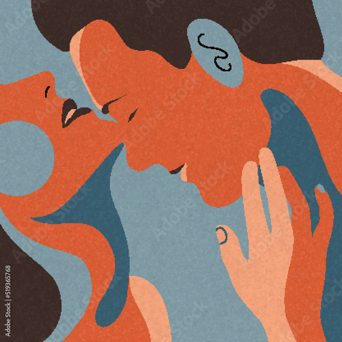 Couple in love. Romantic lovers portrait. Abstract colored spots face