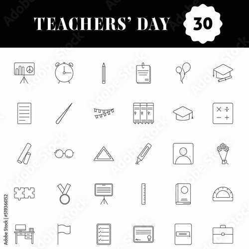 Set Of Teacher Appreciation 30 Icons In Black Linear.