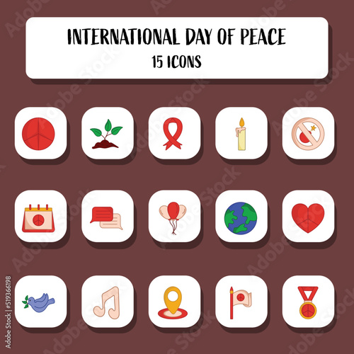 Isolated International Day Of Peace-15 Icon Set In Line Art.
