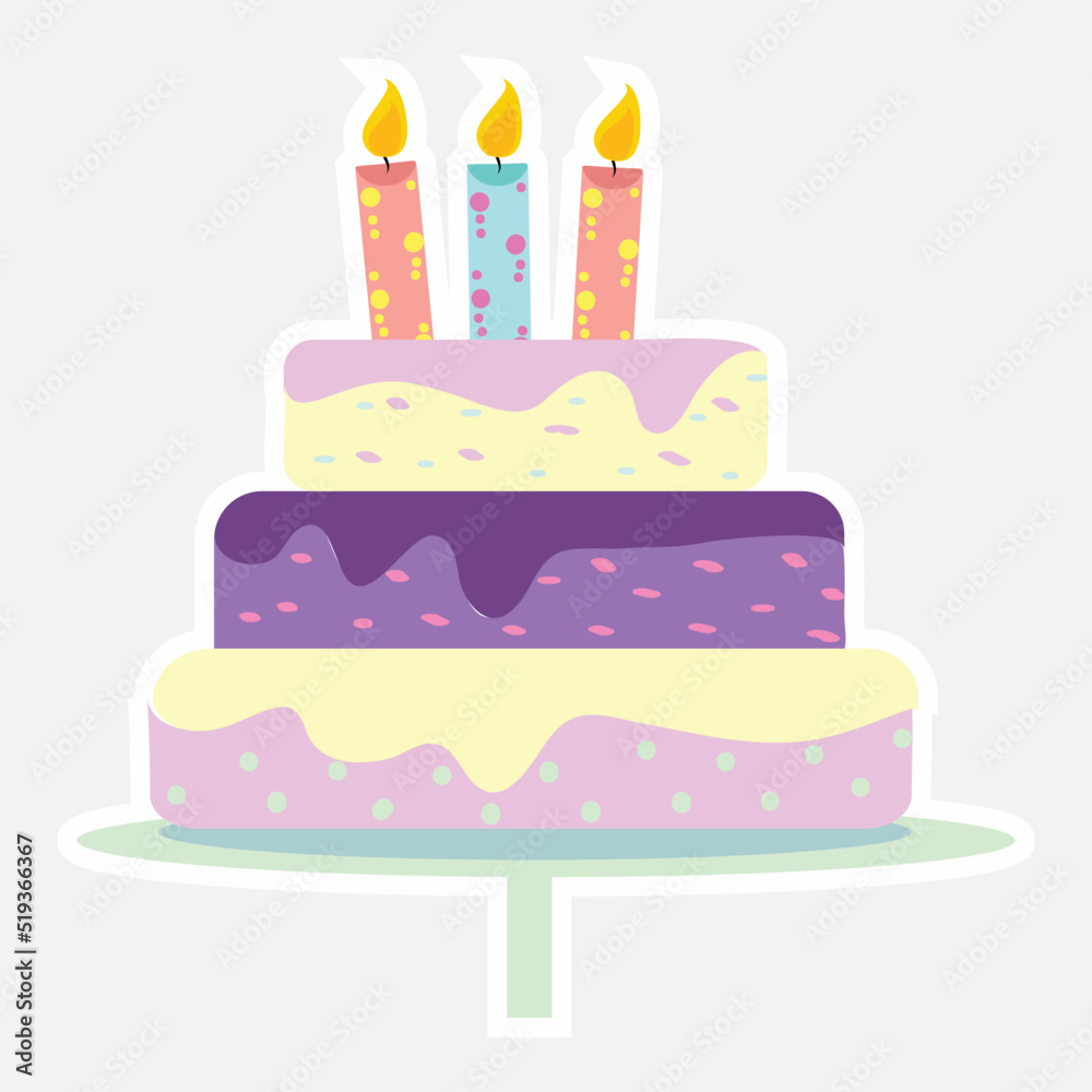 Colorful Burning Candles In Three Layer Cake Sticker. Colorful Burning Candles In Three Layer Cake Sticker.