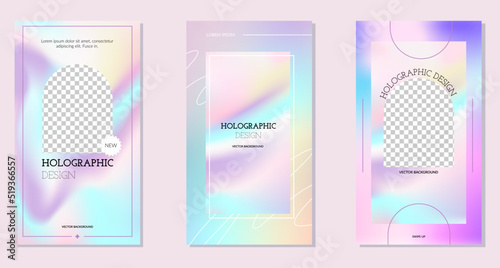 Holographic gradient vector illustration. Pastel colors. Fashion design template. Backgrounds for stories, layout, print template design.