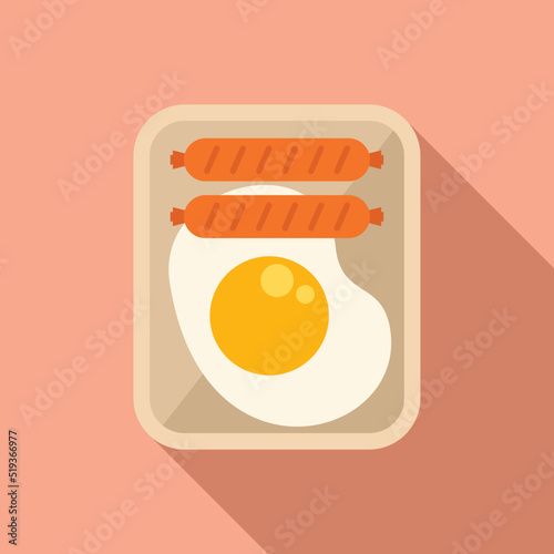 Fried egg airline food icon flat vector. Flight meal