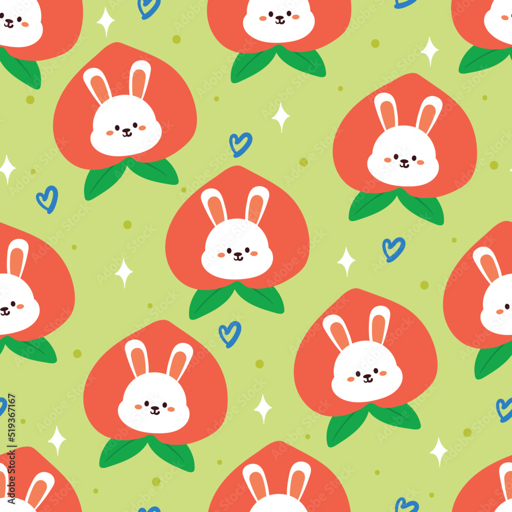 seamless pattern cartoon bunny and peach. cute animal character wallpaper for kids, textile, fabric print
