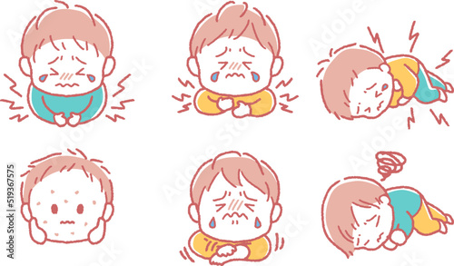 体調を崩した男の子のイラストセット