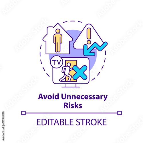 Avoid unnecessary risks concept icon. Emergency preparedness tip abstract idea thin line illustration. Reducing hazards. Isolated outline drawing. Editable stroke. Arial, Myriad Pro-Bold fonts used