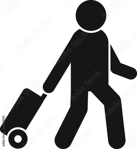 Man take travel bag icon simple vector. Airline plane