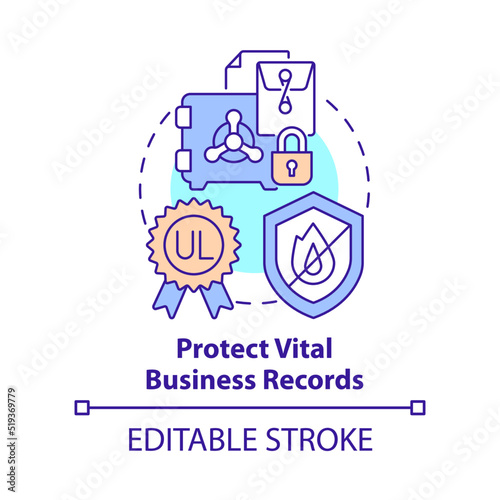 Protect vital business records concept icon. Emergency preparedness for business abstract idea thin line illustration. Isolated outline drawing. Editable stroke. Arial, Myriad Pro-Bold fonts used