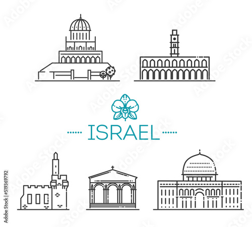 Tourist attractions of Israel Tourist attractions of Israel. Vector flat symbols