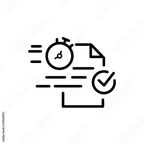 Fast review document with assess, quick audit verification, time period exam, thin line web sign on white background - editable stroke vector illustration eps10