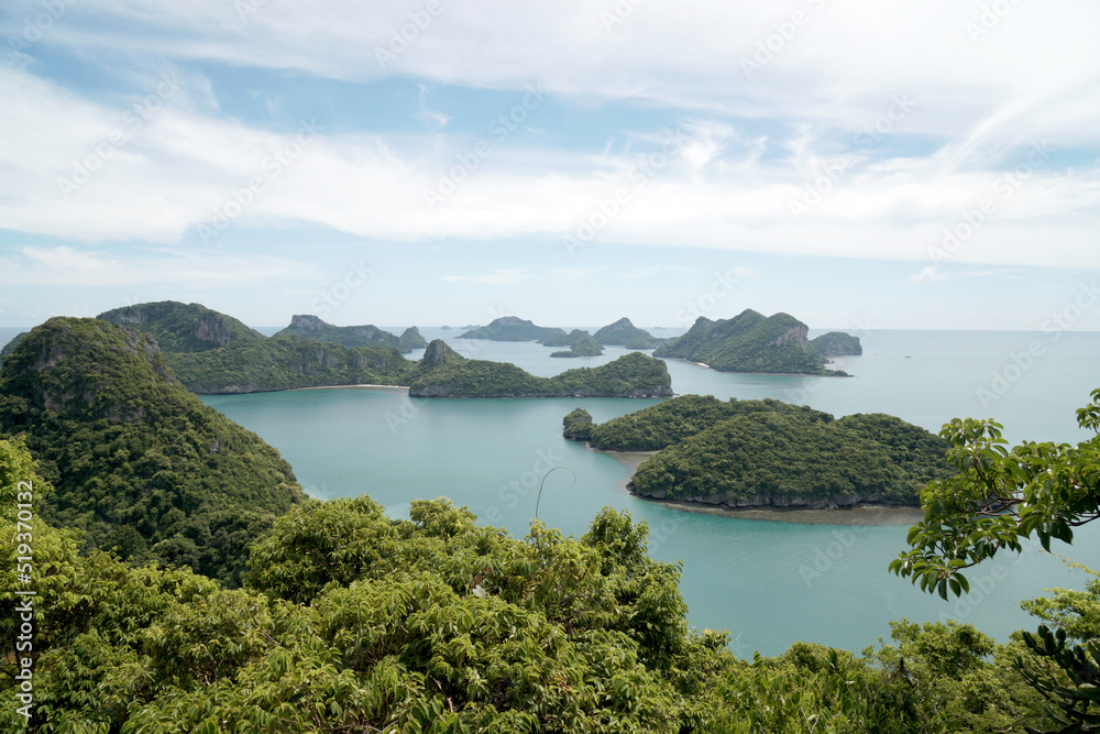 Landscape nature view point of Angthong Islands National Marine Park from Pha jun jaras nature trail Koh Was Ta Lup or Cow Sleep Island Samui Thailand Travel 