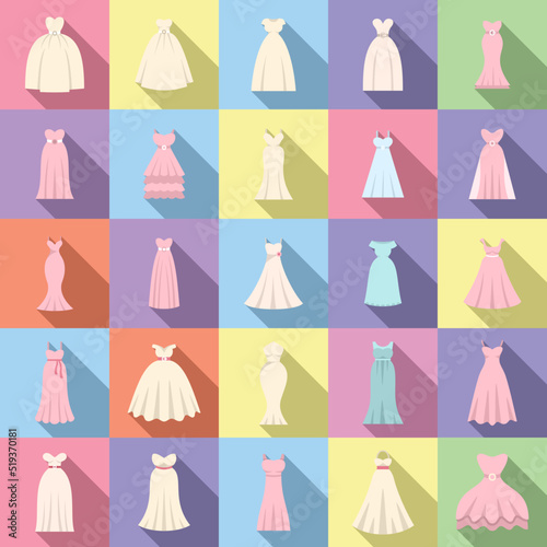 Wedding dress icons set flat vector. Bride accessories