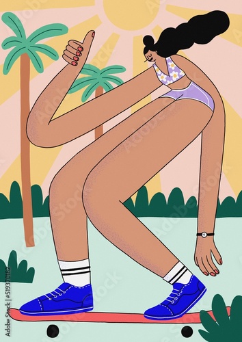 Happy California Skateboarding Lady