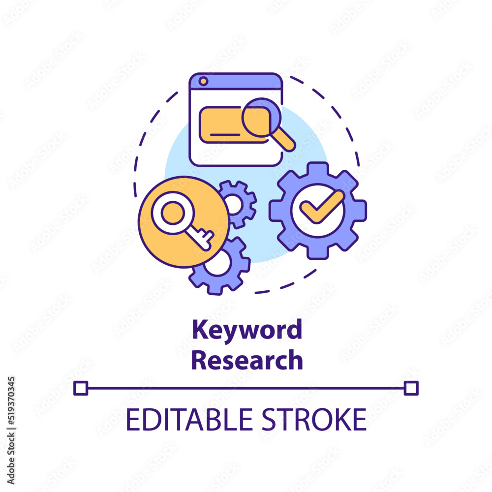 Keyword research concept icon. SEO technology. Data for content design abstract idea thin line illustration. Isolated outline drawing. Editable stroke. Arial, Myriad Pro-Bold fonts used Keyword research concept icon. SEO technology. Data for content design abstract idea thin line illustration. Isolated outline drawing. Editable stroke. Arial, Myriad Pro-Bold fonts used