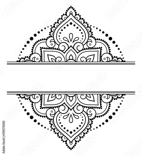 Frame in eastern tradition. Stylized with henna tattoos decorative pattern for decorating covers for book, notebook, casket, magazine, postcard and folder. Flower border in mehndi style.
